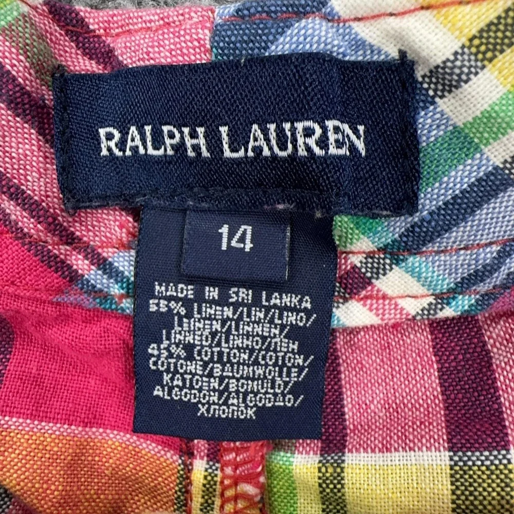 Ralph Lauren Shorts Girls 14 Multicolor Plaid Linen Cotton Chino 3 Inseam Summer